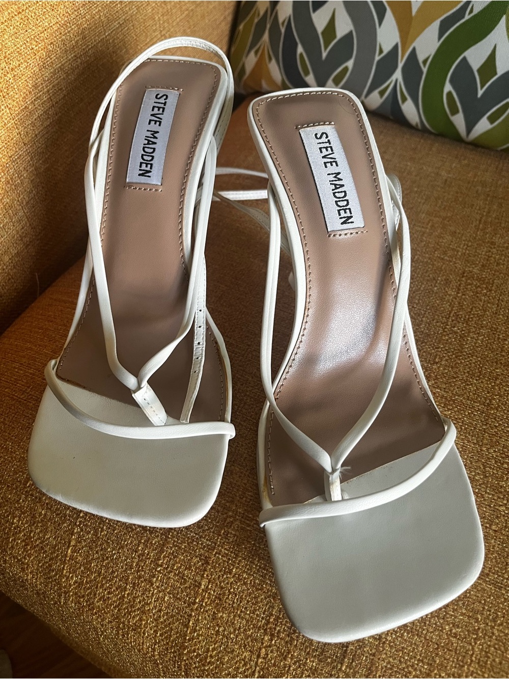 Steve Madden White Strappy Square-Toe Heeled Sandals